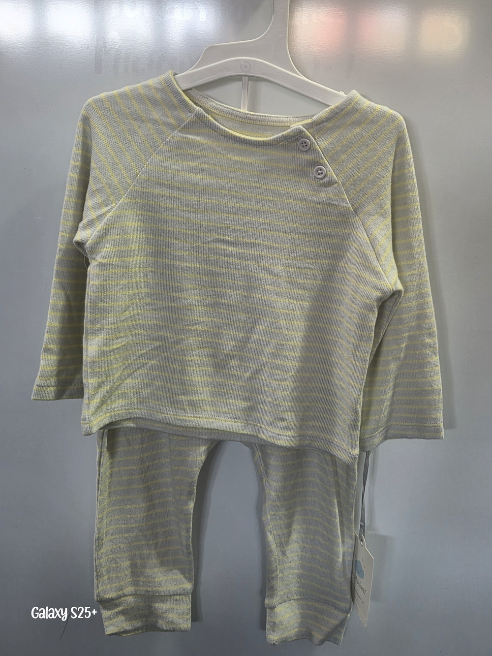 Cloud Island Baby 2 Piece Outfit 12M Gray Yellow Striped NWT